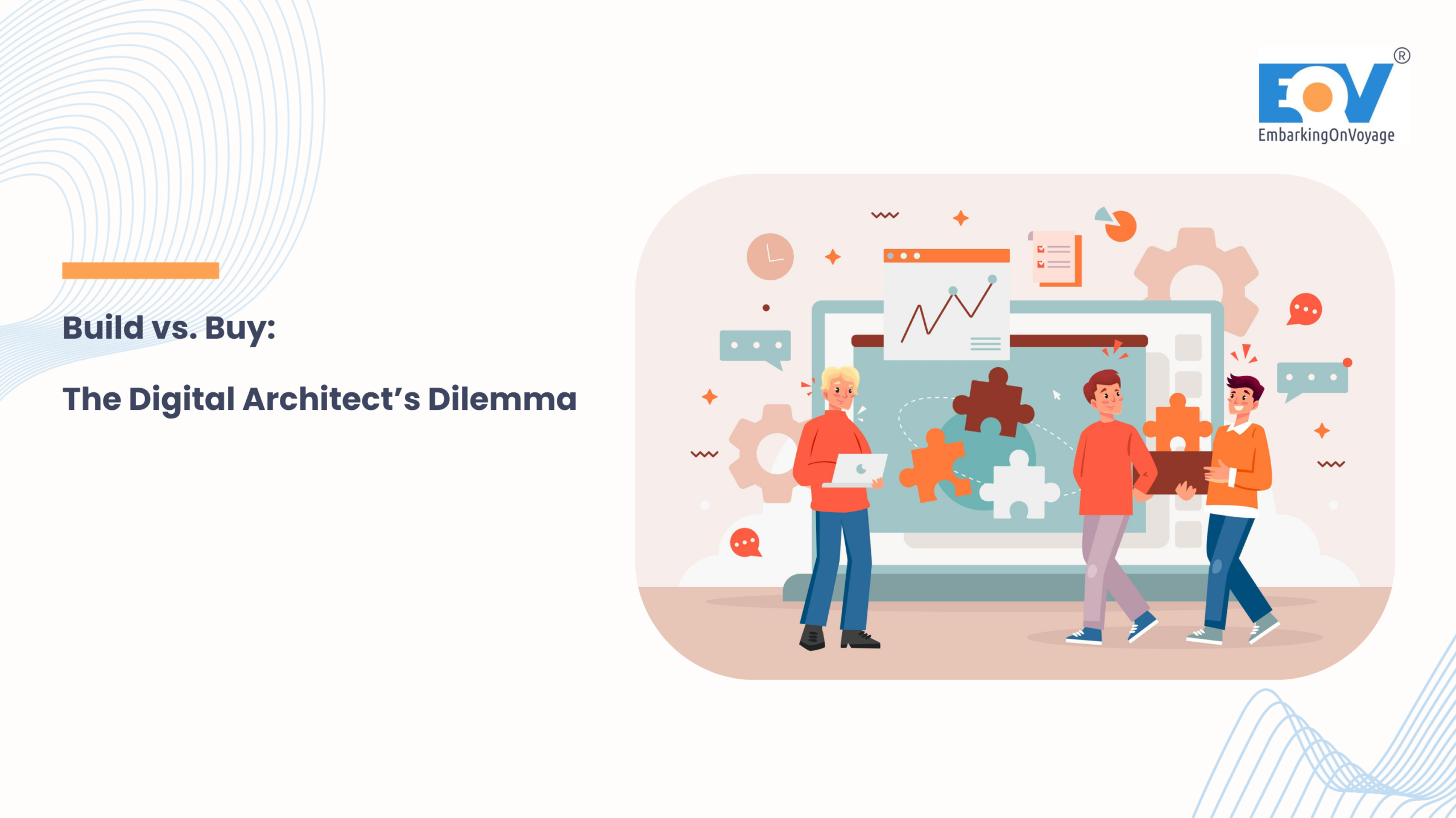 Abstract 3D illustration representing the Build vs Buy software architecture dilemma