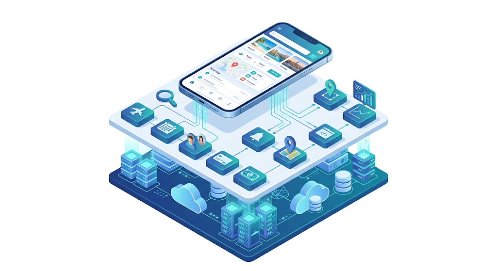 Technology stack and microservices architecture of a travel super app