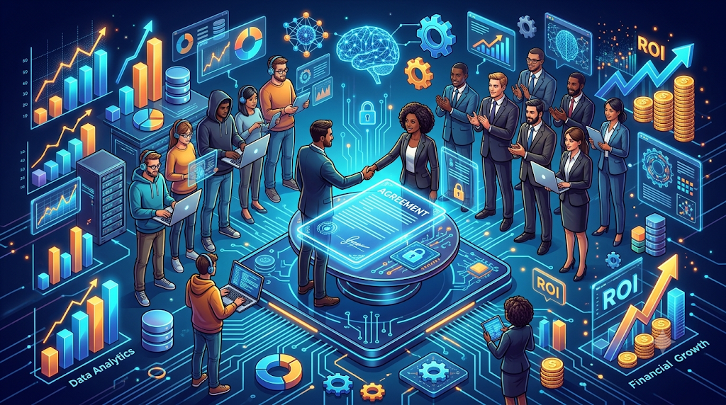IT vendor and enterprise client agreeing on outcome-based pricing models.