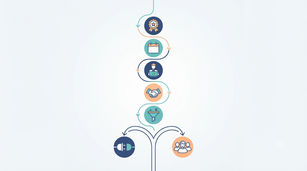 Decision flow with five questions to choose between a dedicated development team and staff augmentation Caption: Five questions that point you toward the model that fits your agency.