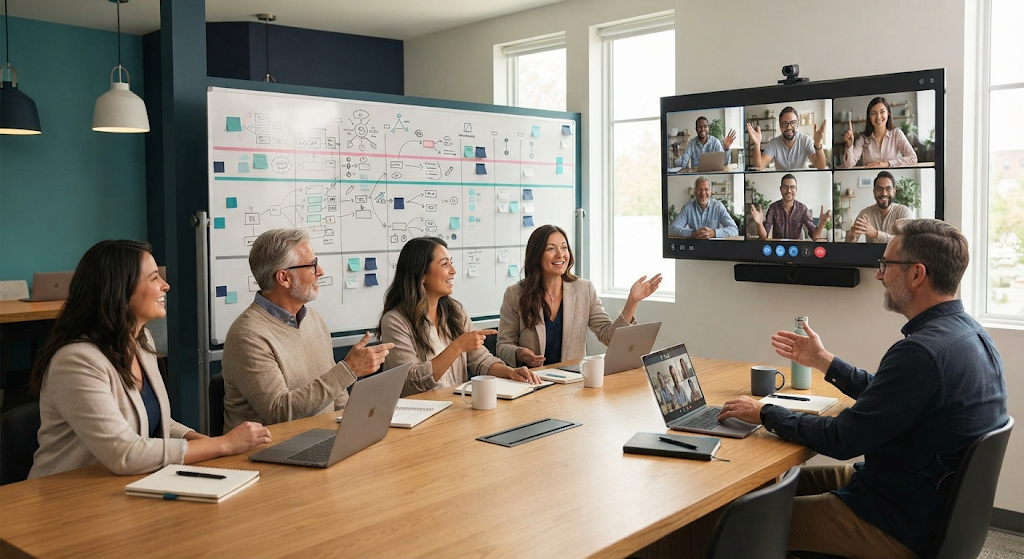 In-house agency team collaborating with an engineering pod to scale a digital agency