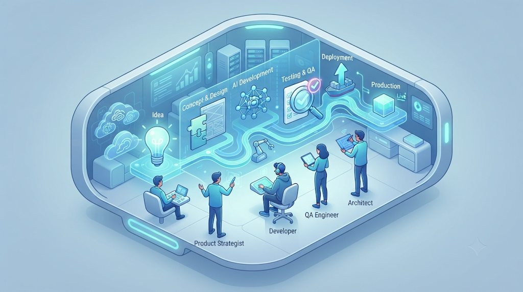  Digital agency and engineering partner collaborating through product co-development Caption: Product co-development shares planning and delivery responsibility between agency and partner.
